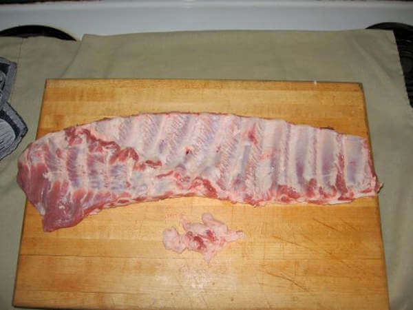 Excess fat removed from pork spare ribs