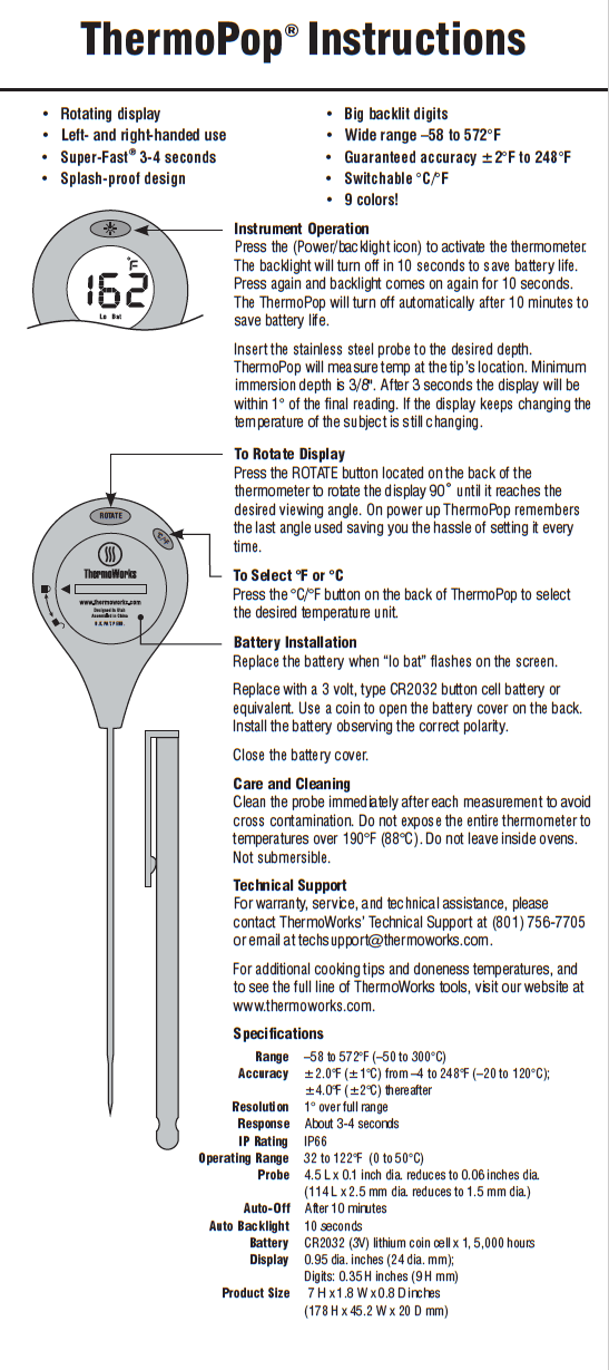 Thermoworks ThermoPop Thermometer-Black