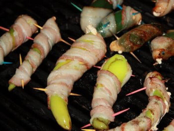Grilling Bacon Wrapped, Stuffed Banana Peppers On a Propane Grill Grilled Banana Peppers, Wrapped With Beautiful Bacon!