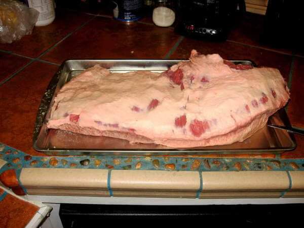 A Raw Beef Brisket, Partially Trimmed With Fat Side Up
