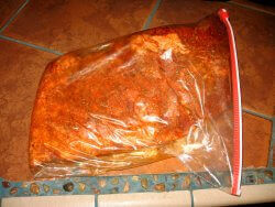 Dry Rub Has Been Applied To Scored Fat Cap Side of a Whole Beef Brisket Seasoned Brisket Showing Scored Fat Cap