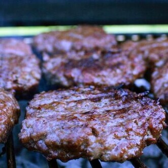 Smoked Cheeseburgers On Smoker Grate, Before Cheese Was Added