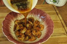Buttering The Grilled Shrimp Before Serving! Pouring Seasoned, Brown Butter Over Ancho Shrimp In Colorful Bowl