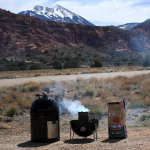 Using My Charcoal Chimney At Ken's Lake Campground, Near Moab, Utah. The La Sal Mountains in Background