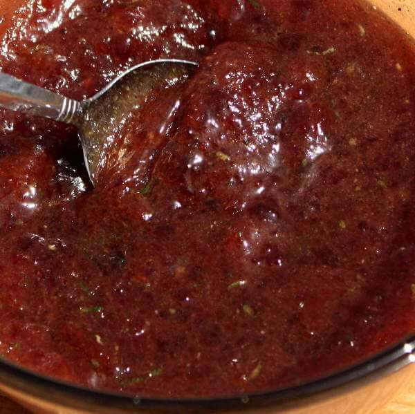 This Bowl of Cherry Lime Glaze is Almost Ready For the Ham Mixing a Bowl Of Cherry Lime Ham Glaze