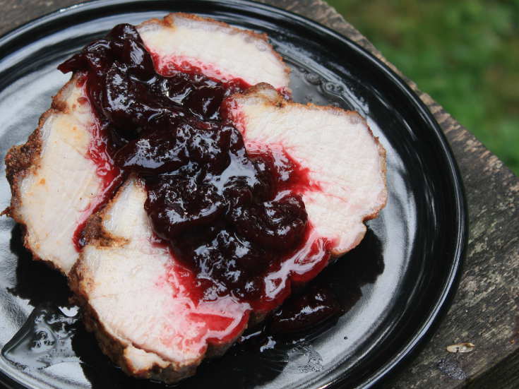 Pork Loin Slices Topped With Freshly Made Sweet Cherry Sauce