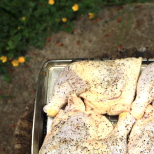 These Raw, Seasoned Chicken Leg Quarters Are Destined For My Vertical Water Smoker