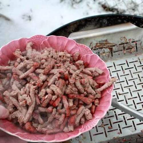 Coarse Ground Beef, Just Removed From a Weber Slotted Grilling Pan That Was Used To Smoke This Beef For My Smoked Chili Recipe