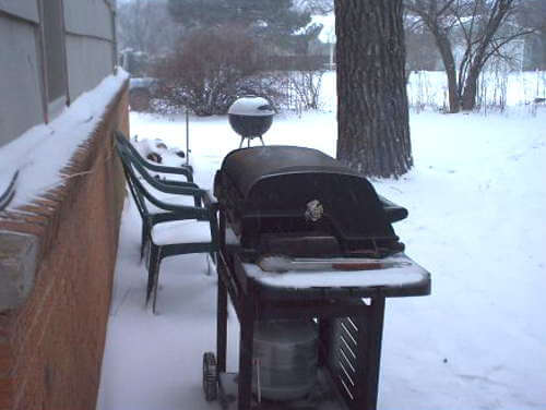 Grilling Stuffed Mushrooms In Frigid, Snowy Weather
