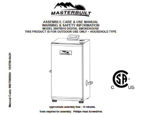 Masterbuilt electric smoker parts diagram