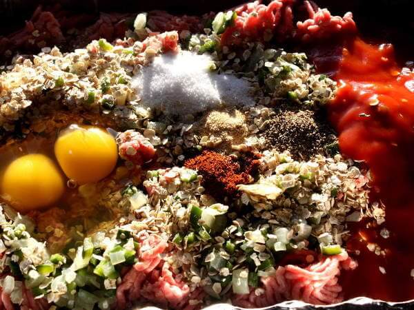 Meatloaf Poblano Ingredients In an Aluminum Pan Meatloaf Poblano Ingredients In an Aluminum Pan