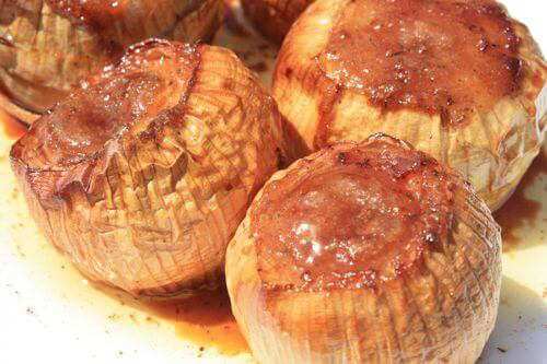 Three Whole Grilled Onions, Cooked To Perfection and Ready To Eat! Beautifully Grilled Whole Onions, Nicely Browned