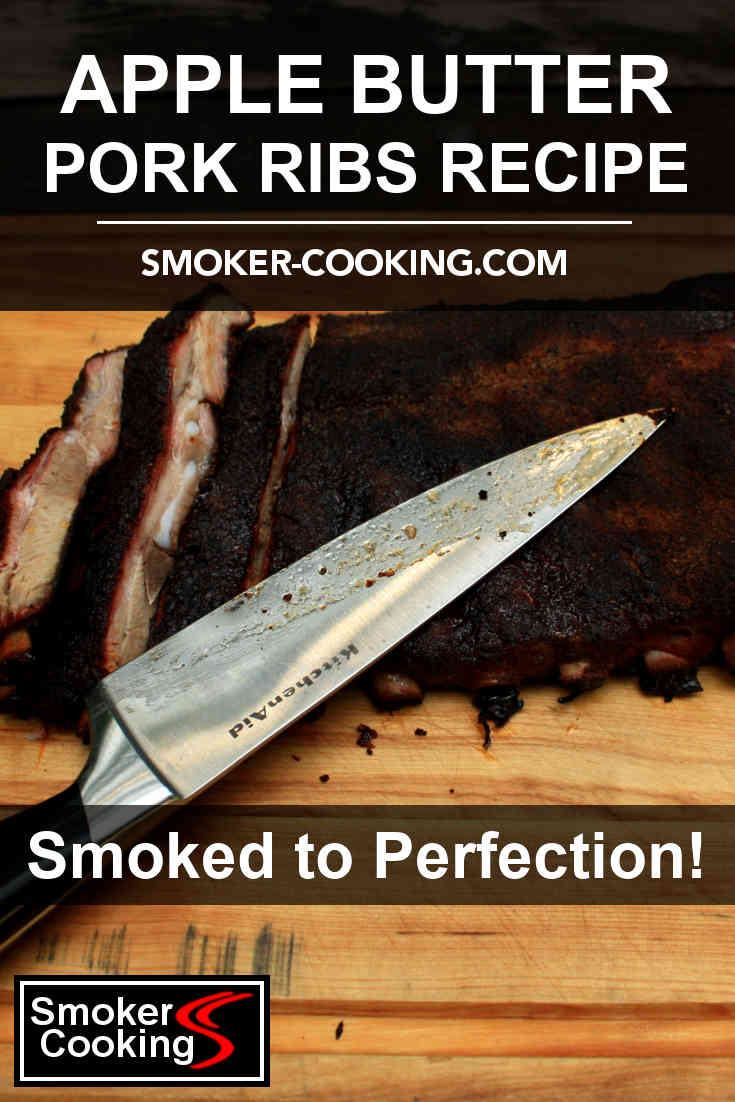 Slicing a Slab of Delicious Apple Butter Pork Ribs On a Wooden Cutting Board. Pin this image for later.