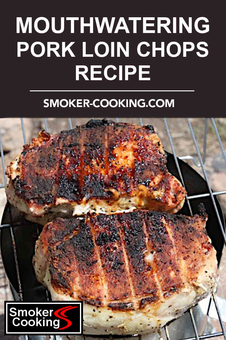 A pair of marinated pork loin chops, nicely browned and ready to eat! Pin to save