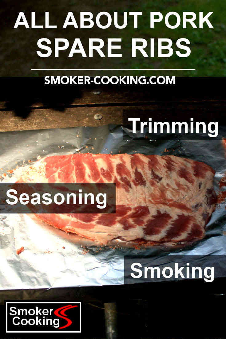 A whole uncooked slab of pork spareribs laying on a section of aluminum foil. Pin to save