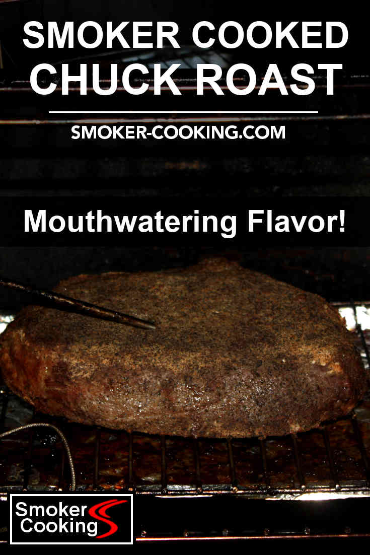 This chuck roast is partially cooked in my Masterbuilt smoker. The smoker's integral temperature probe is inserted into the center of the roast. Please Pin this image. Thanks!