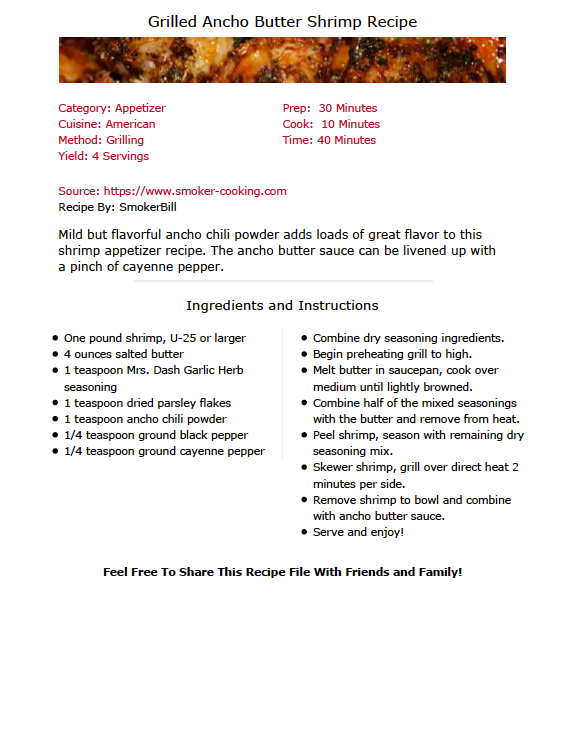 Grilled Ancho Butter Shrimp Print Image