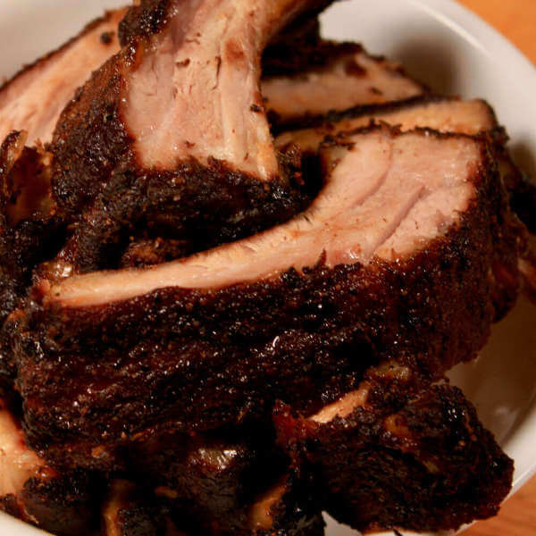 Smoked Pepper Corn Pork Ribs On Serving Plate