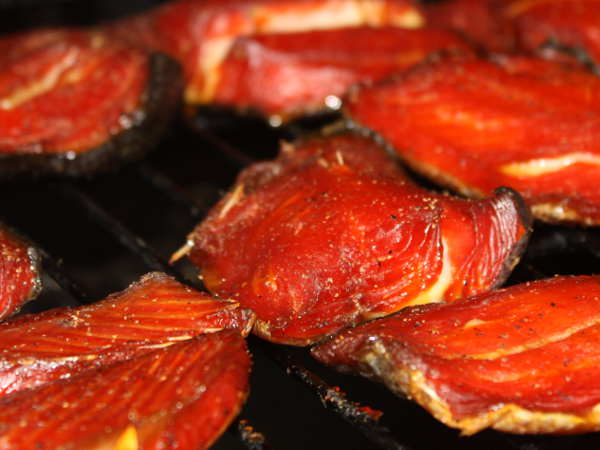 Brined and Smoked Salmon On a Smoker Rack This Smoking Salmon Is Almost Done!