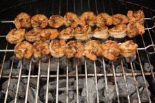 Ancho Seasoned Shrimp, Cooked, On Skewers, Ready To Remove From Grill Grill Smoked Shrimp, Ready To Remove From Grill